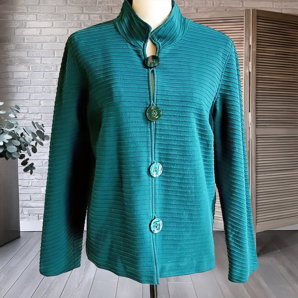 Vintage Y2K Coldwater Creek Teal Textured Knit Jacket Blazer L